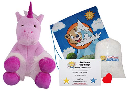 Stuffems Toy Shop Make Your Own Stuffed Animal 16" "Mystic The Unicorn - No Sew - Kit with Cute Backpack!