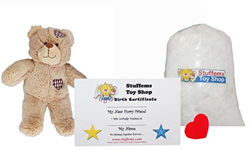 Stuffems Toy Shop Make Your Own Stuffed Animal Mini 8 Inch Brown Patch Heart Bear Kit - No Sewing Required!