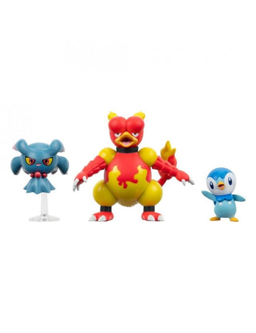 JAZWARES Pokémon Pack of 3 Battle Figures Set Tiplouf, Feuforêve, Magmar 5 cm