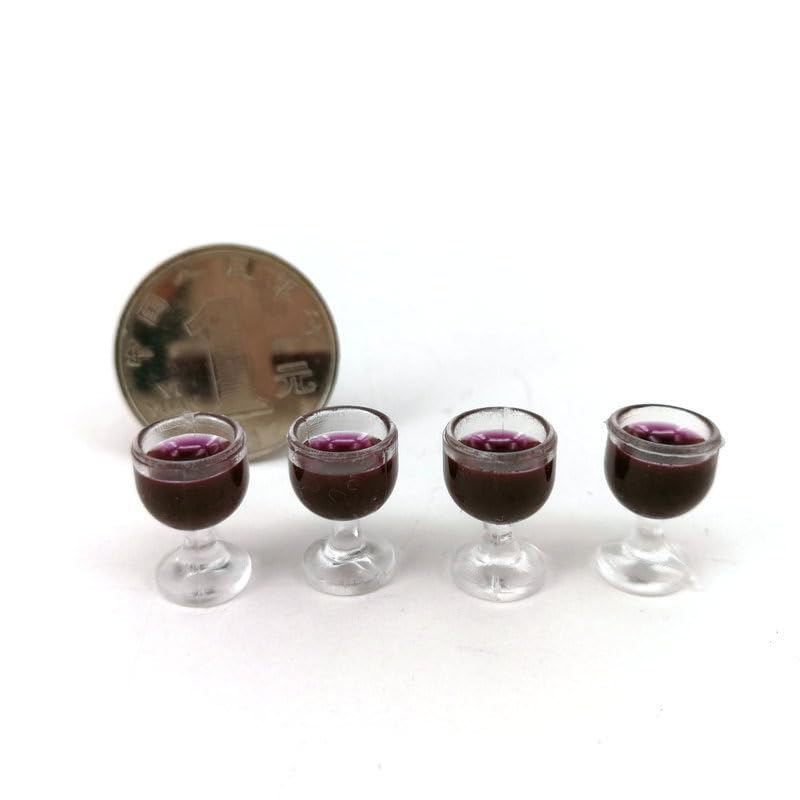 4 Pcs Red Wine 1/12 Miniature Wine Glasses Dollhouse Decoration Accessories Decoration Model Living Room Scene Craft Displays