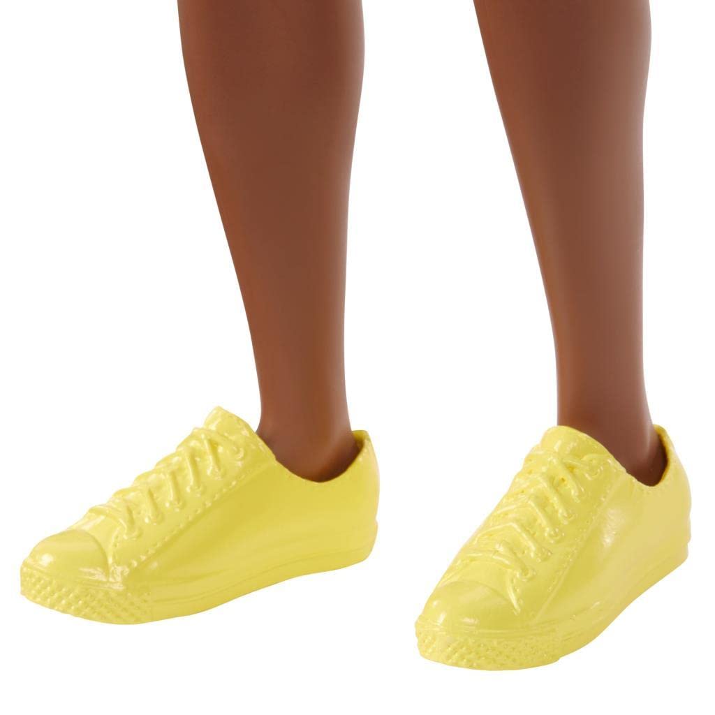 Barbie Ken Fashionistas Doll #162 with Rooted Brunette Hair Wearing Graphic Purple Top, Shorts & Yellow Shoes, Toy for Kids 3 to 8 Years Old