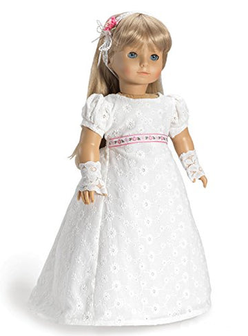 White Regency Dress, Gloves and Hair Ribbon ~ Fits American Girl 18 inch Dolls