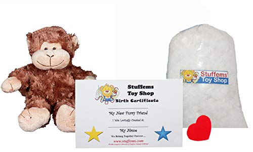 Stuffems Toy Shop Make Your Own Stuffed Animal Mini 8 Inch Cute Monkey Kit - No Sewing Required!