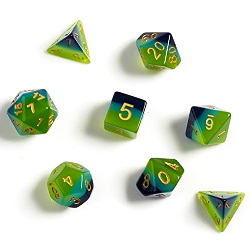 Sirius Dice SDZ000205 Translucent Green44; Blue & Gold - Set of 7