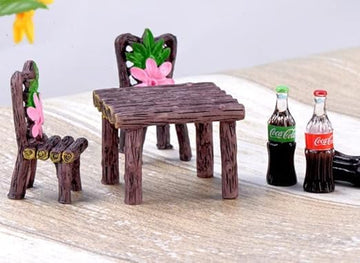 3 Pcs Miniature Table and Chairs Set - Outdoor Pastoral Style Fairy Garden Furniture Ornaments - Resin Bench & Chair Kit for Dollhouse Accessories