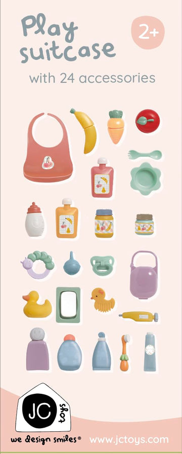 JC Toys Baby Doll Travel Case with 24 Accessories - Feeding, Bath & Care Essentials for Imaginative Play- Fits All Doll Sizes
