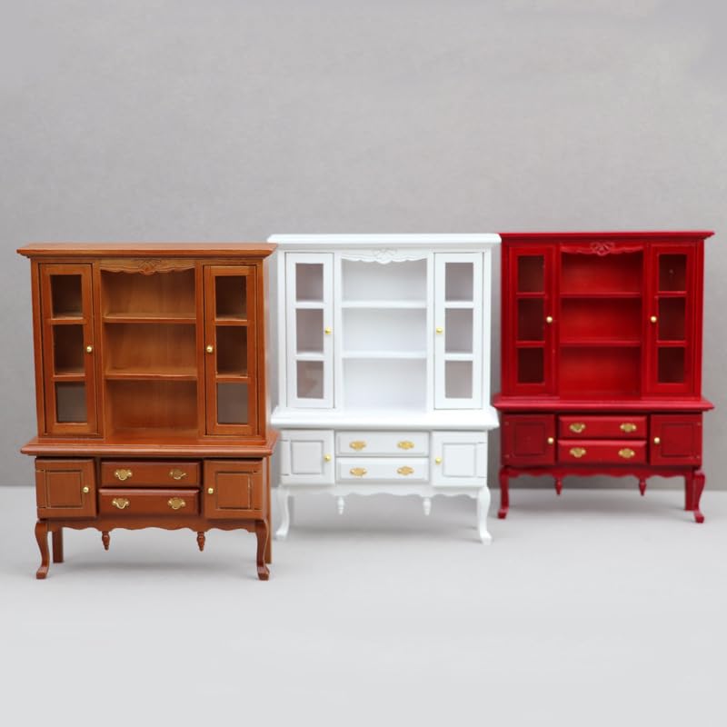 AirAds Dollhouse 1:12 Dollhouse Miniatures Furniture Buffet and Hutch for Dining Room for Silverware and Table Cloths Formal Dishes Cupboard (Brown)