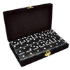 Marion Domino Double 6 Custom Engraved and Hand Painted Black Jumbo Tournament Size with Spinners in Elegant Black Velvet Case.