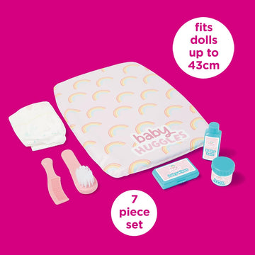 Casdon Baby Huggles Changing Mat Set. Dolls Changing Mat for Children Aged 3+. Includes Reusable Nappy, Brush, Pretend Talc and More