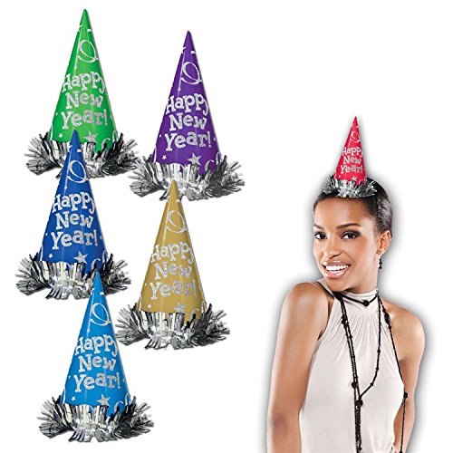 Multicolored Metallic Glitter Foil Cone Hats, 12 Ct. | Party Accessory