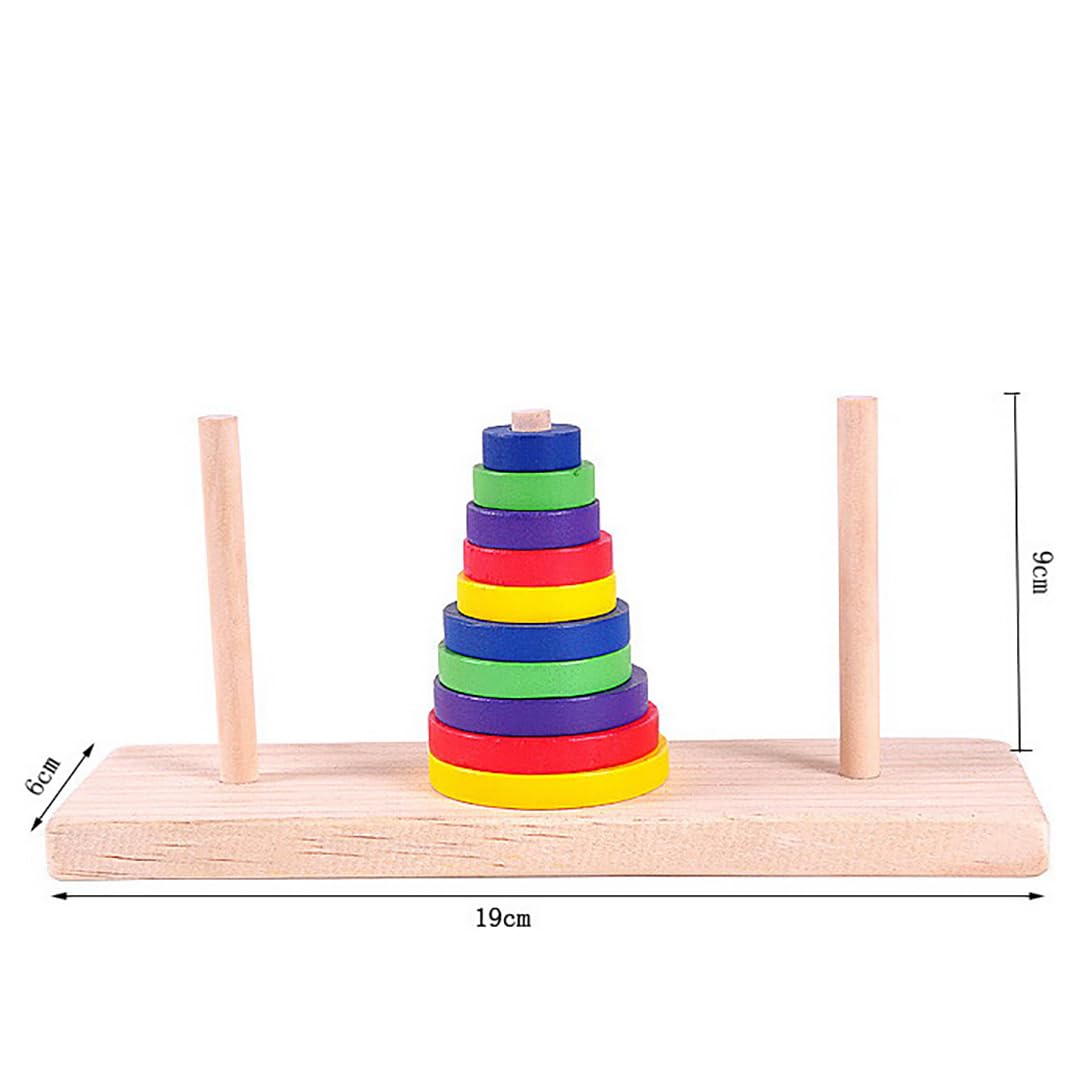 KINGOU Wooden Colorful Ten-Storey Tower of Hanoi Logic Puzzle Brain Teaser Intellectual Toy