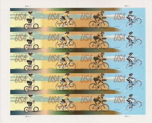 Bicycling (Sheet of 20) First-Class Mail Forever Postage Stamps 2012 Scott #4687-4690