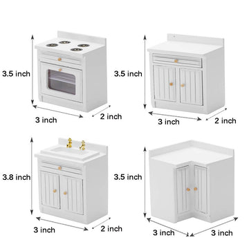 1:12 Scale Mini Wooden Furniture Miniature Kitchen Furniture Set Mini House Accessories Furniture Model for Birthday Gifts