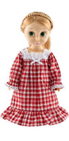 Girl and Doll Matching Nightgown, 16"-18" Dolls Clothes, Red Plaid Vintage Dress for Doll