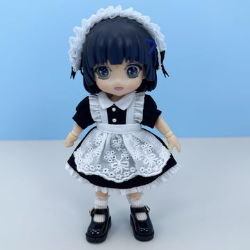 niannyyhouse 1/12 BJD Doll Clothes Headwear Dress Apron Shoes Socks Maid Outfit OB11 4.3in Action Figures Doll Dressup (Black)