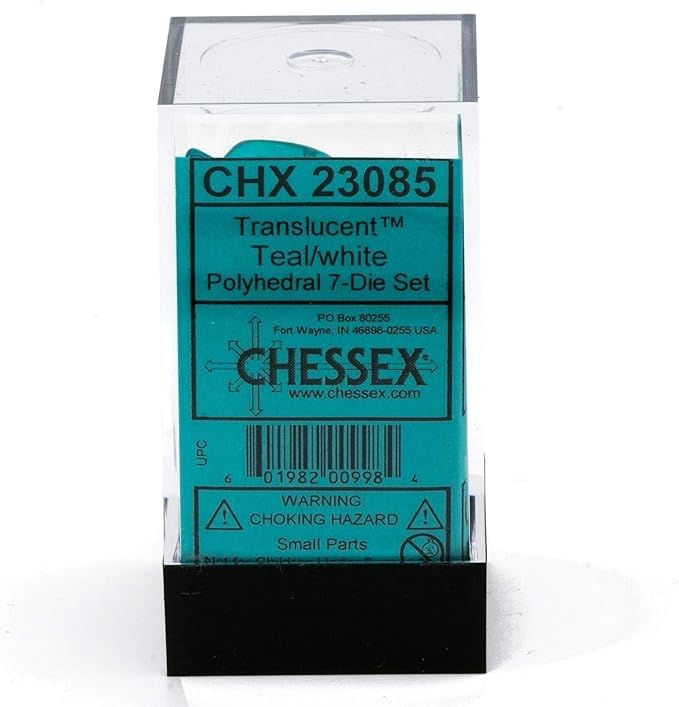 DND Dice Set-Chessex D&D Dice-16mm Translucent Teal and White Plastic Polyhedral Dice Set- for Dungeons and Dragons Dice Includes 7 Dice - D4 D6 D8