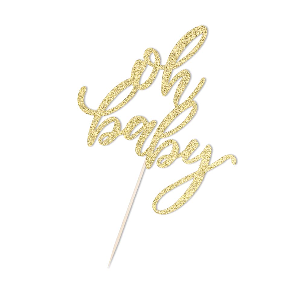 Qertesl Glitter Oh Baby Cake Topper, Baby Party Cake Decoration, Baptism or Gender Reveal Party Cake Decoration. (gold)