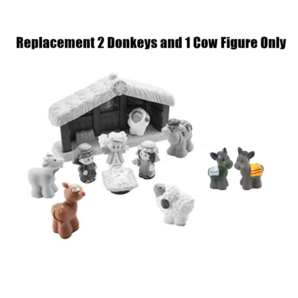 Mattel Replacement Parts for Little-People Christmas Nativity Playset - Replacement 2 Donkeys and 1 Cow Figure ~ Works with FPT07, DPX53, J2404 and