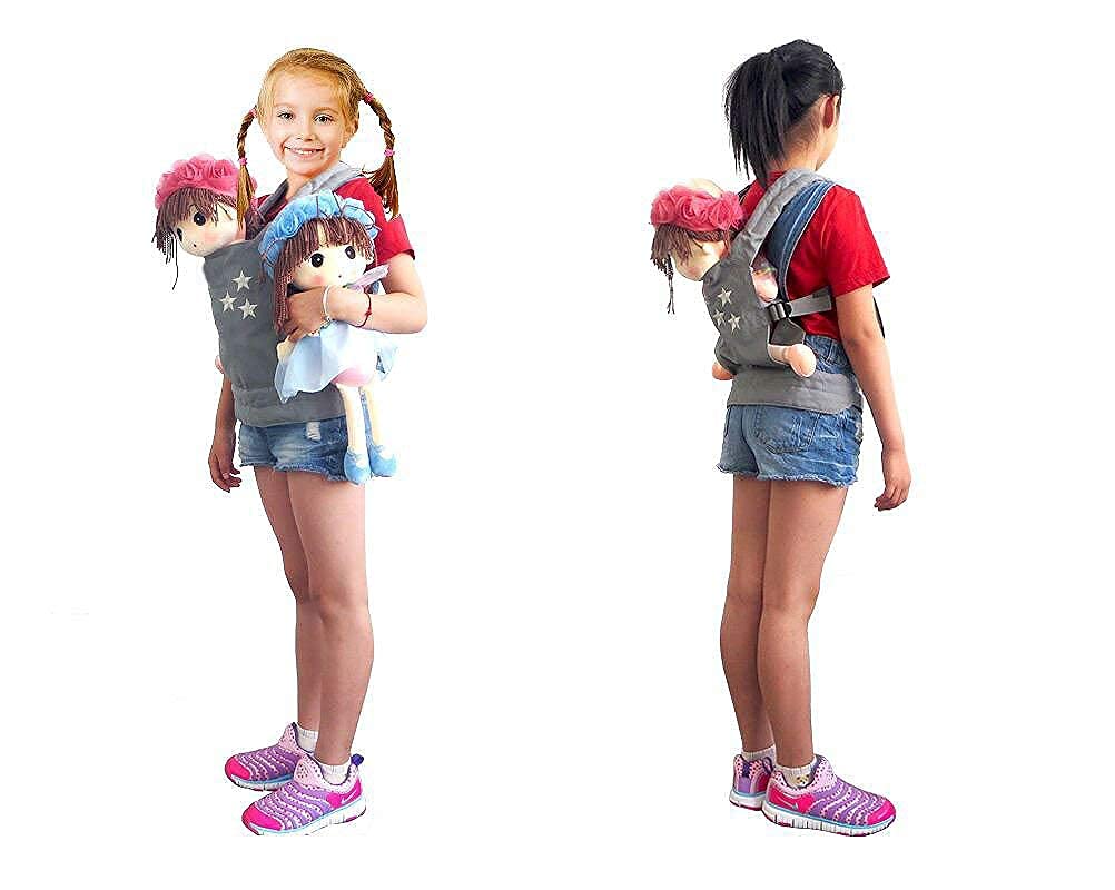 Angel Shine Cotton Baby Doll Backpack Carrier - Front and Back Accessory for Kids,Ideal for Little Girls and Boys(Grey)