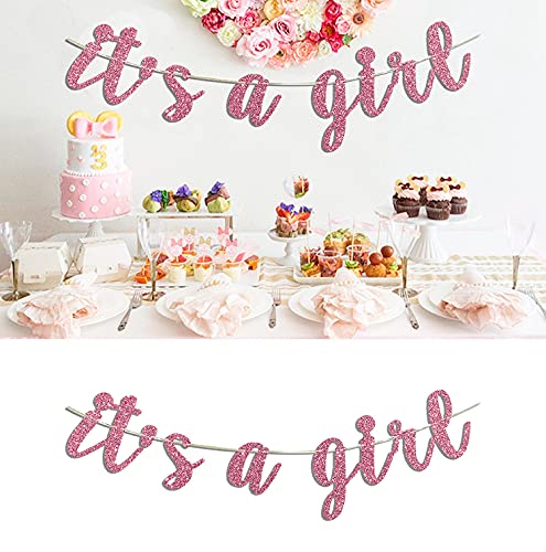It's A Girl Banner Pink Glitter Baby Shower Party Pregnant AF 1st Birthday Party Decorations Supplies
