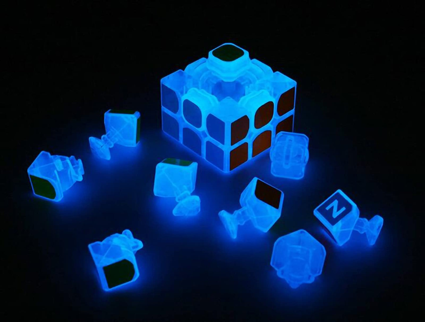 AMAZA 3x3 Fluorescent Speed Cube 3x3x3 Glow in Dark Luminous Speed Cube 3 by 3 Magic Cube Puzzle Toy Brain Teasers IQ Puzzles Game Toys for Children