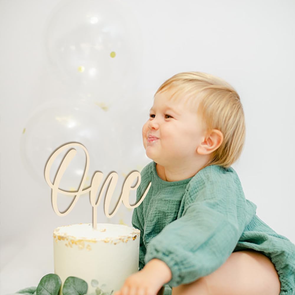 PALASASA First Birthday Wood One Cake Topper,1st Birthday Cake Decor