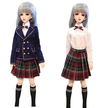 niannyyhouse 1/3 1/4 BJD Dolls Clothes Coat Shirt Plaid Pleated Skirt Socks European Dark Blue School Uniform Blazer Outfit Ball Jointed Dolls