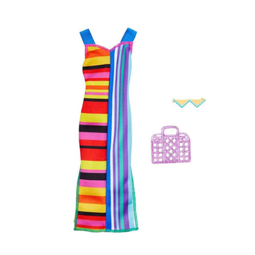 Barbie Fashion Pack of Doll Clothes, Complete Look Set with Striped Dress and Accessories