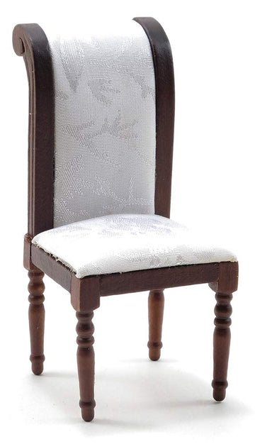 Classics by Handley Dollhouse Miniature Side Chair Walnut with White Fabric