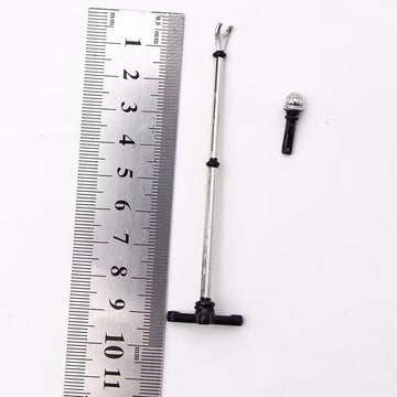 1Pcs Black 1/12 Dollhouse Miniature Accessories,Metal Microphone with Stand, Dollhouse Microphone Music Room Recording Room Studio Decoration Present