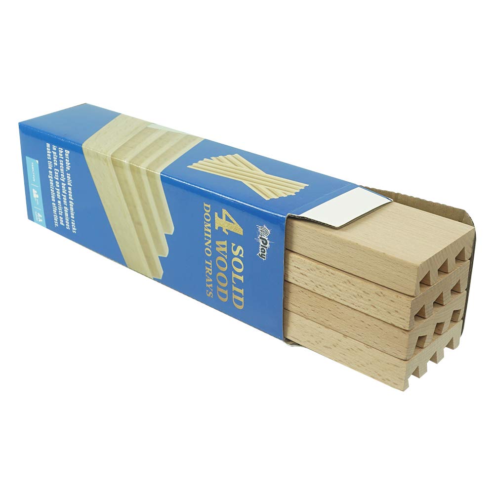 PUREPLAY Wooden Domino Trays Set of 4, Wooden Domino Trays Holders for Domino Tiles,Domino Games,Mexcian Train,Chickenfoot and Other Domino