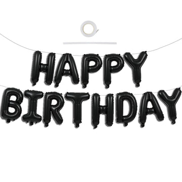 TONIFUL Black Happy Birthday Balloons Banner Decoration 16 Inch Mylar Foil Letters Birthday Sign Banner Bunting Reusable for 30th 40th 50th 60th Men