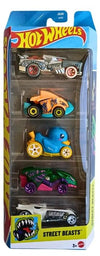 Hot Wheels Street Beasts 5 Pack (Duck N' Roll, Hotweiler, Ratical Racer, Piranha Terror, Vampyra) 1:64 Scale Diecast Toy Vehicles