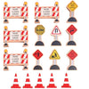 16 Pc Wooden Construction Signs and Traffic Cones - Construction Site Road Signs -Community Helpers Educational Preschool Street Track Accessories