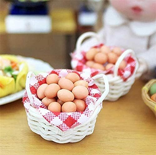 EatingBiting 1:12 Scale 1/12 mini Furniture minihouse Miniature Egg Basket with Red Plaid Cloth and 12 Resin Eggs DIY Scene Home Furniture Craft