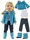 American Fashion World Teal Fringe Western Outfit for 14-Inch Dolls | 4 Piece Set | Premium Quality & Trendy Design | Dolls Clothes | Outfit Fashions