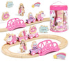 Lehoo Castle Wooden Train Set for Girls, Unicorn Train Set for Toddlers 2-4, Wooden Train Track with Storage Bag, Pink Train Fantasy Toys for 3 Year