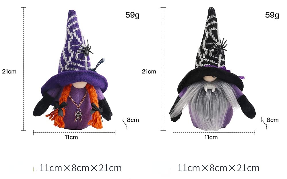Halloween Gnome 2Pcs Handmade Plush Witch Vampire Dolls with Black Witch Cloak Hat Pumpkin Spider Tomte Elf Ornaments Decoration Set Gifts