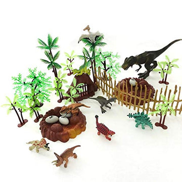 30 Piece Dinosaurs Toys Set - Plastic Dinosaurs Figures, Realistic Dinosaurs Trees & Rocks,Dinosaur Eggs and Nest,Kids Dinosaurs Toys Set for Boys