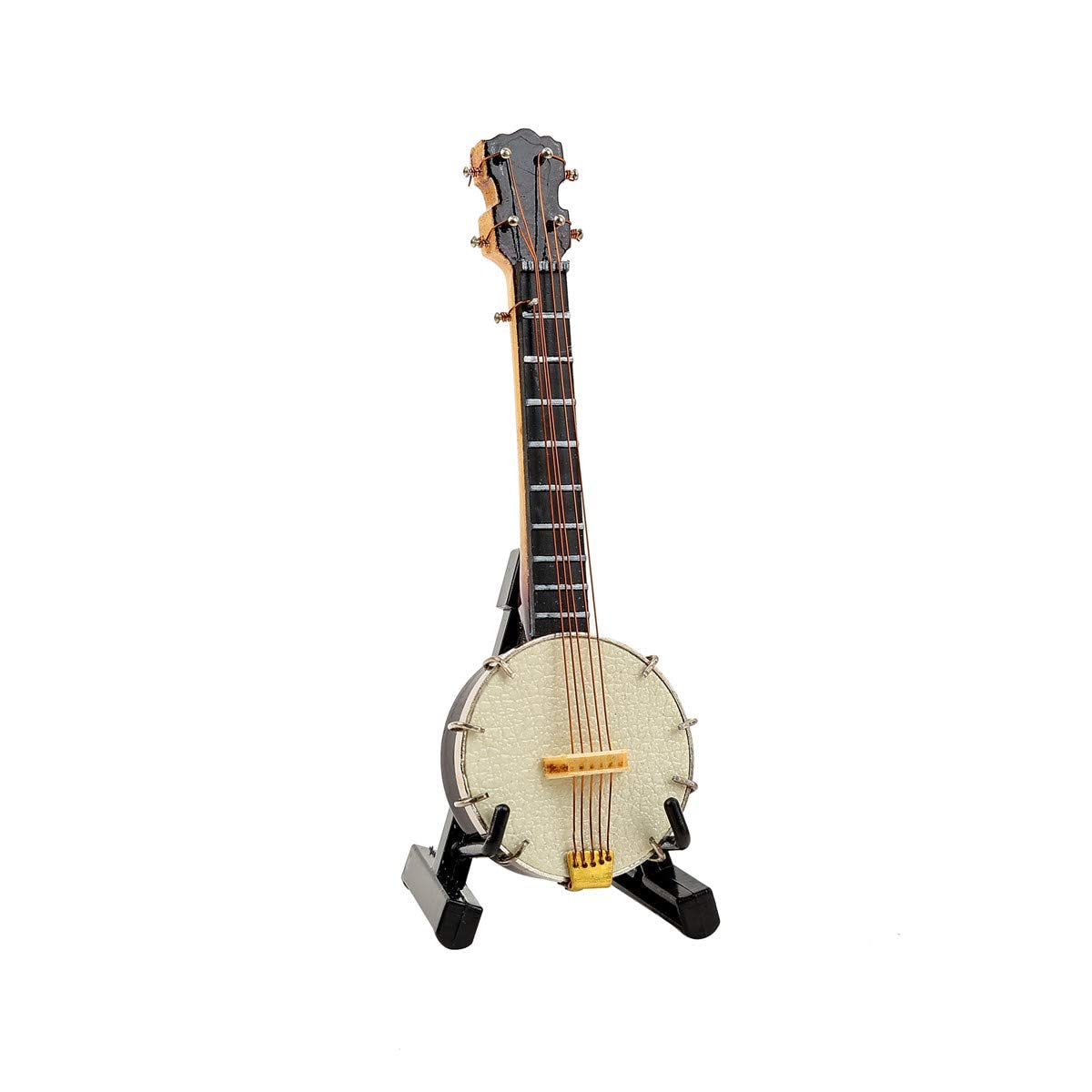 Dselvgvu Wooden Miniature Banjo with Stand and Case Mini Musical Instrument Banjo Replica Collectible Figurines Dollhouse Accessories Model Home