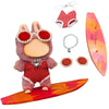 Clothes for Labubu 4-Piece Summer Swimwear Set - Quick-Dry Fabric with Swimsuit,Surfboard,Necklace & Sunglasses,Perfect for 17cm Dolls(No Doll) (Red)