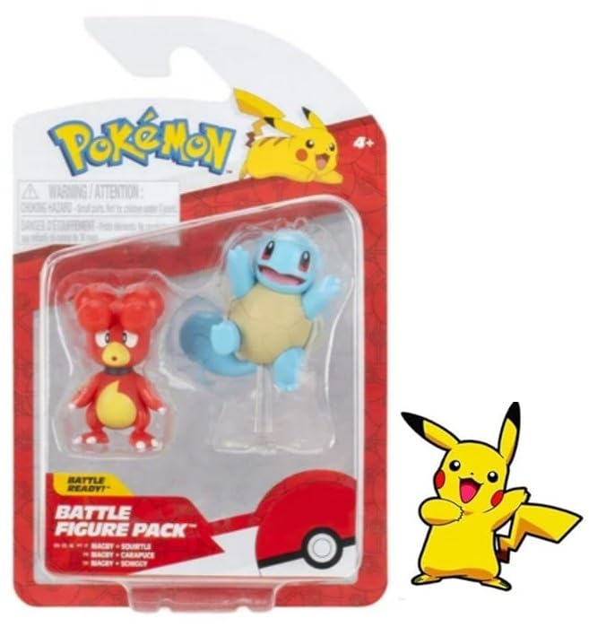 Pokemon Battle Ready Figure 2 Pack - 2 Inch Action Figures Plus Bonus Sticker (Magby and Squirtle)