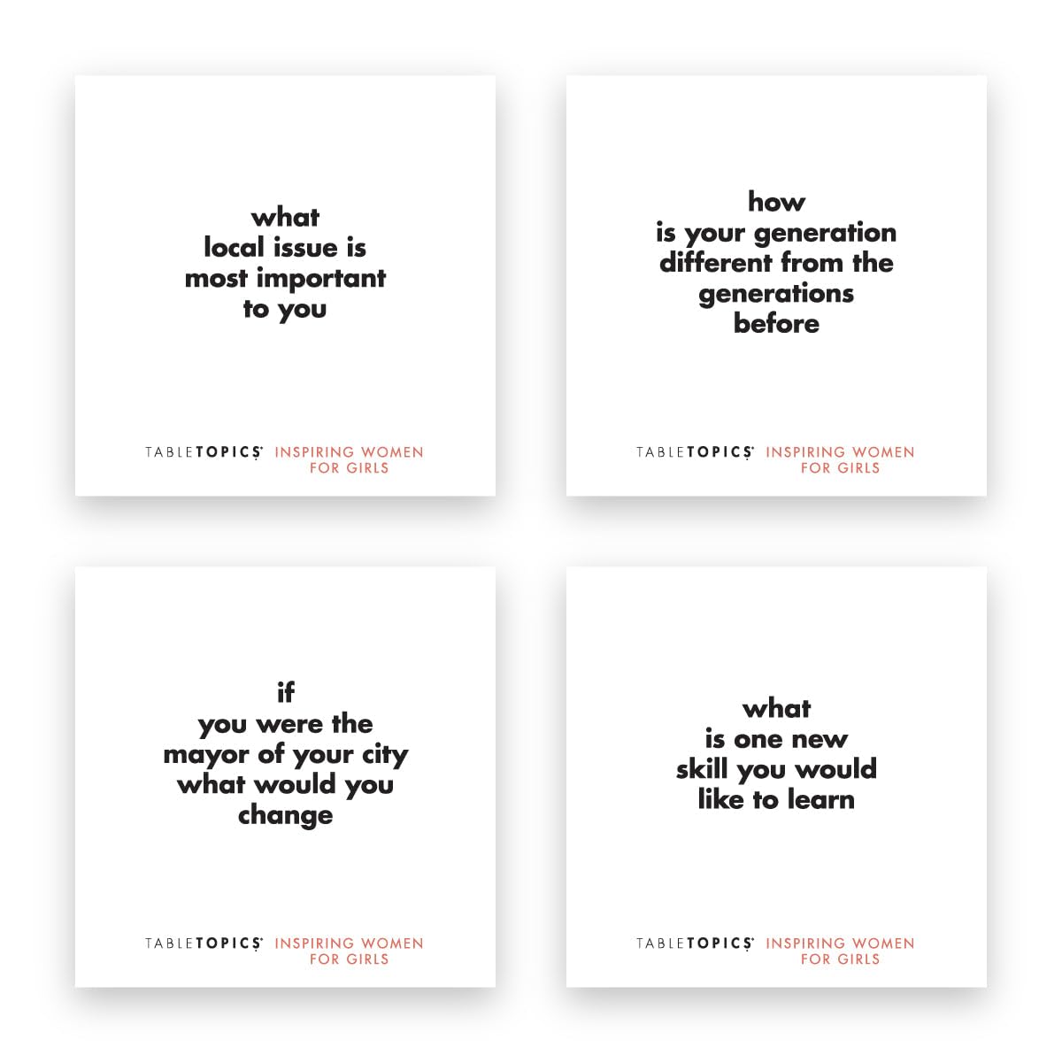 TableTopics Inspiring Women for Girls Question Card Game - 135 Conversation Starter Cards for Young Women to Use in School, with Family at Dinner