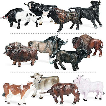 Hiawbon 12 Pcs Miniature Cattle Model Set Mini Cow Models Plastic Cattle Statues for Adult