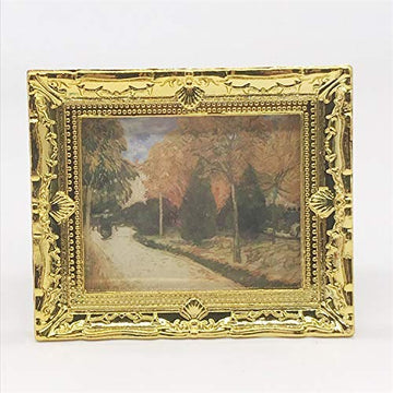 SXFSE Dollhouse Decoration Accessories, 1:12 Dollhouse Miniature Painted Wooden Frame Mural Accessories (A)