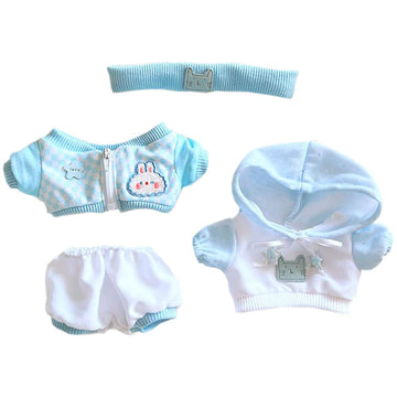 niannyyhouse 20cm Plush Doll Clothes Headband Hoodie Coat Pants Doll Dress Up (Light Blue)