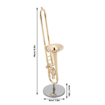 Trombon Miniatura Trombone Ornament Miniature Musical Instrument Trombone Model With Supoort And Case For Dollhouse Music Room Decoration