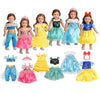 Sweet Dolly 18 Inch Doll Clothes 6 Sets Princess Dresses Accessories Costume Jasmine Aurora Belle Snow White for 18 Inch Dolls