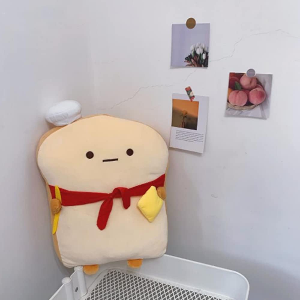 OUKEYI 18.9'' Toast Baguette Plush Pillow, Bread Shape Plush Toy Hugging Pillow with Red Scarf,Soft Toast Food Sofa Cushion for Home Decor,Funny Gift