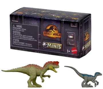 Jurassic World Dominion Minis Surprise Pack Box - Bundle of 3 Mini Dinosaur Figures | 1.125" Scale Companion Figures - Mattel Ages 3+